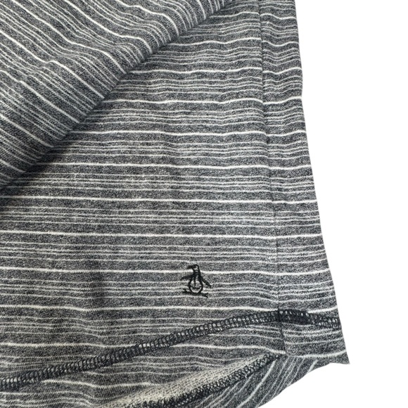 ORIGINAL PENGUIN Mens French Terry Henley Shirt XXL Grey White Stripe Knit N223 - Picture 2 of 8